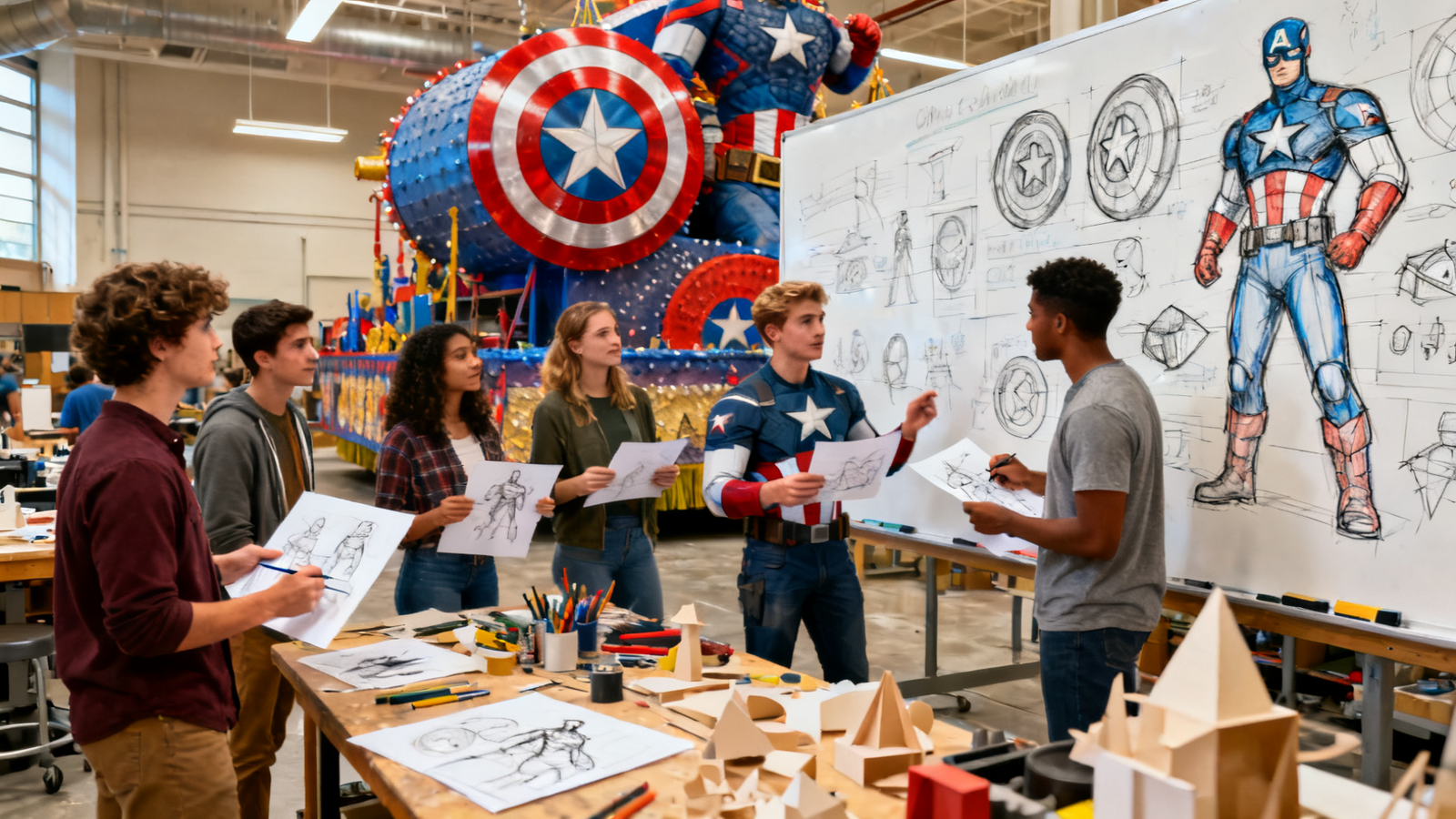 College Maker Space Making a float for a parade